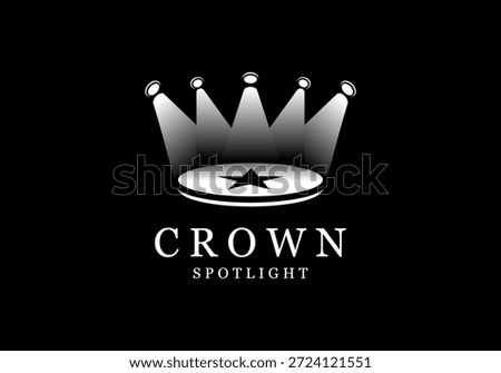 Creative and unique vector design of a spotlight and star icon logo with spotlights forming a crown.