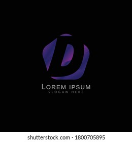 Creative and Unique Vector Logo Design of D Alphabet.The Letter is Enclosed in a Rounded Pentagon Sign.Purple Colored with Pink Shade Alphabetic Logo Design of Letter D