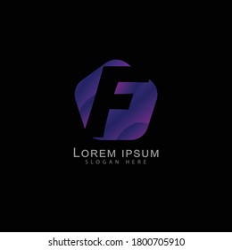 Creative and Unique Vector Logo Design of F Alphabet.The Letter is Enclosed in a Rounded Pentagon Sign.Purple Colored with Pink Shade Alphabetic Logo Design of Letter F