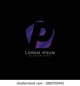 Creative and Unique Vector Logo Design of P Alphabet.The Letter is Enclosed in a Rounded Pentagon Sign.Purple Colored with Pink Shade Alphabetic Logo Design of Letter P