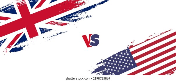 Creative United Kingdom vs United States of America bürsten Flaggen-Illustration. Zwei Länderflaggen im Stile eines künstlerischen Pinsels, Hintergrund