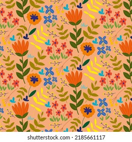 Creative universal art background in doodle style. Colorful pattern of flowers. Vector illustration. Trendy graphic design for banner, poster, card, cover, invitation, placard, brochure.