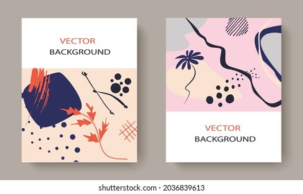 Kreative universelle Kunst-Postkarten mit Plätzen zum Einfügen von Text.Modische grafische Gestaltung für Poster, Banner, Einladung, Gruß, Cover, Poster, Broschüre, Titel.