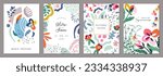 Creative universal art templates with abstract and floral elements. For poster, greeting and business card, invitation, banner, brochure, email header, post in social networks, events and page cover.