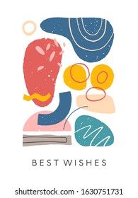 Creative universal artistic card - best wishes.Modern vector illustration with hand drawn organic shapes and textures.Trendy contemporary design for prints,flyers,banners,brochures,invitations,covers.