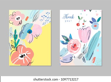 Creative universal artistic cards. Floral background. Trendy Graphic Design for banner, poster, cover, invitation, placard, brochure, header.