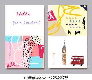 Creative universal artistic cards with sights of London.