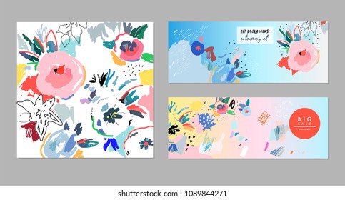 Creative universal artistic cards. Trendy Graphic Design for banner, poster, cover, invitation, placard, brochure, header.