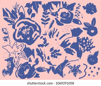 Creative universal artistic floral background. Hand Drawn textures. Trendy Graphic Design for banner, poster, card, cover, invitation, placard, brochure or header.