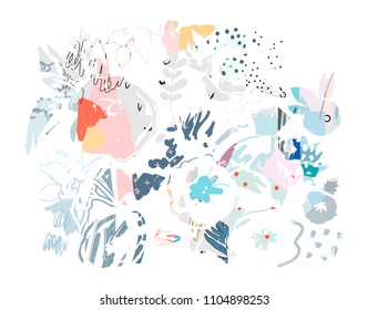 Creative universal artistic floral background. Hand Drawn textures. Trendy Graphic Design for banner, poster, card, cover, invitation, placard, brochure or header. Vector