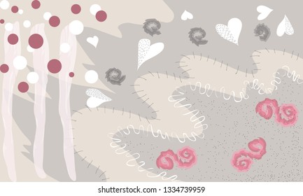 Creative universal artistic floral background. Hand Drawn textures. Trendy Graphic Design for banner, poster, card, cover, invitation, placard, brochure or header.