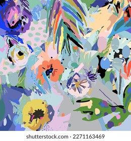 Creative universal artistic floral background. Hand Drawn textures. Vector