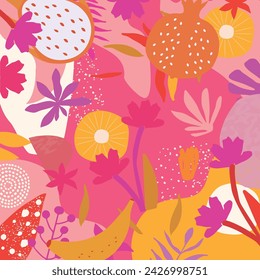Creative universal artistic floral background. Hand Drawn textures. Trendy Graphic Design for banner.	