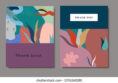 Creative universal artistic floral cards. Trendy Graphic Design for banner, poster, invitation, cover, placard, brochure, header.