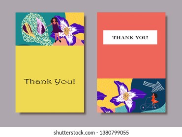Creative universal artistic floral cards. Trendy Graphic Design for banner, poster, invitation, cover, placard, brochure, header.