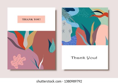 Creative universal artistic floral cards. Trendy Graphic Design for banner, poster, invitation, cover, placard, brochure, header.