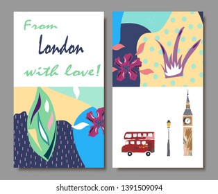 Creative universal artistic floral cards with sights of London.