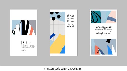 Creative universal artistic floral cards. Trendy Graphic Design for banner, poster, cover, invitation, placard, brochure, header