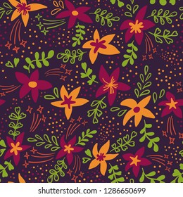 Creative universal artistic floral seamless pattern background. Hand Drawn textures with colorful flowers. Trendy Graphic Design for banner, poster, card, cover, invitation, placard, brochure, header.