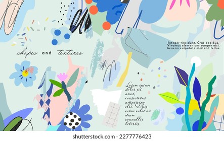 Kreative universelle künstlerische Header.  Blumenhintergrund. Handgezeichnete Texturen. Vektorgrafik