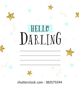 Creative universal card. Simple delicate vector illustration - confetti . Wedding, anniversary, birthday, Valentine's day, party. Design template. Hello darling