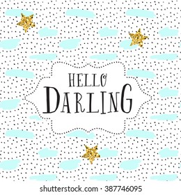 Creative universal card. Simple delicate vector illustration - confetti . Wedding, anniversary, birthday, Valentine's day, party. Design template. Hello darling