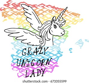 Creative universal card. Simple delicate vector illustration. Wedding, anniversary, birthday, Valentine's day, party. Design template. Crazy Unicorn Lady