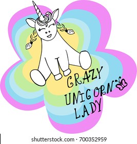 Creative universal card. Simple delicate vector illustration. Wedding, anniversary, birthday, Valentine's day, party. Design template. Crazy Unicorn Lady