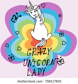 Creative universal card. Simple delicate vector illustration. Wedding, anniversary, birthday, Valentine's day, party. Design template. Crazy Unicorn Lady