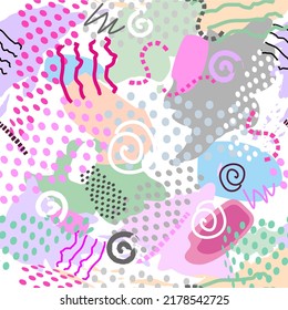 Creative universal doodle background. Hand-drawn textures. Dots, lines, spirals, zigzags. Fashionable graphic design for banners, posters, postcards, covers, invitations, posters. pastel colors