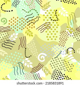 Fondo de doodle universal creativo. Texturas dibujadas a mano. Puntos, líneas, espirales, zigzags. Diseño gráfico de moda para carteles, afiches, postales, portadas, invitaciones, afiches. colores pastel