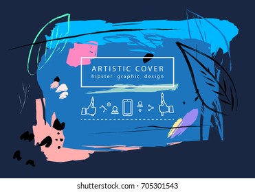 Creative universal floral artistic cover in trendy style with Hand Drawn textures. Collage. 
Hipster graphic design for Greeting Cards, Wedding, Anniversary, Birthday, Valentin's day, Posters. Vector
