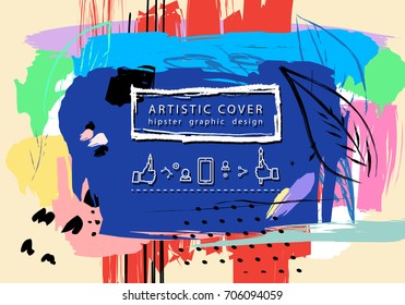 Creative universal floral artistic cover in trendy style with Hand Drawn textures. Collage. 
Hipster graphic design for Greeting Cards, Wedding, Anniversary, Birthday, Valentin's day. Vector