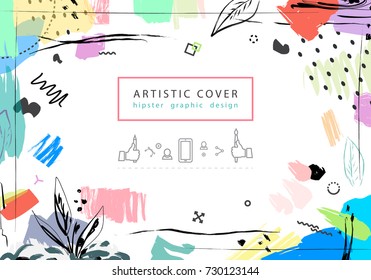 Creative universal floral artistic cover in trendy style. 
Hipster graphic design for Greeting Cards, Wedding, Anniversary, Birthday, Valentin's day, Thank You, 
Party invitations, Posters. 
Vector