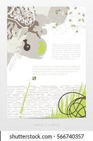Creative universal floral card in expressive abstract style. Hand Drawn textures. Wedding, anniversary, birthday, Earth's day, party invitations. Vector