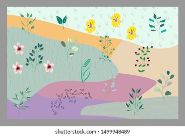 Creative universal floral header. Modern graphic design. Hand Drawn textures. Ideal for web, card, poster, cover, invitation, brochure. Vector.