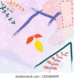 Creative universal floral header in tropical style. Modern graphic design. Hand Drawn textures. Ideal for web, card, poster, cover, invitation, brochure.