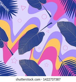 Creative universal floral header in tropical style. Modern graphic design. Hand Drawn textures. Ideal for web, card, poster, cover, invitation, brochure.