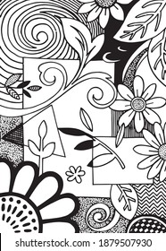 Creative universal floral header in tropical style. Modern graphic design. Hand Drawn textures. Ideal for web, card, poster, cover, invitation, brochure. Vector. Isolated.