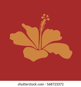 Creative universal floral icon in orange and red colors. Vector icon of hibiscus flower. Hand drawn tropical style. Ideal for web, card, poster, fabric or textile.