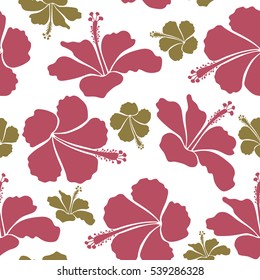 Creative universal floral pattern in neutral and pink colors. Vector seamless pattern of hibiscus flowers on a white. Hand Drawn tropical style texture. Ideal for web, card, poster, fabric or textile.