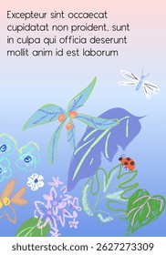 Creative universal floral poster. Hand Drawn textures. Vector