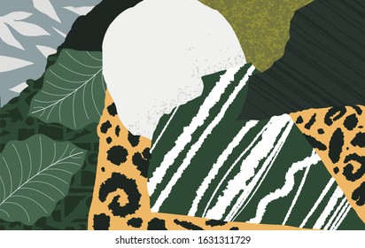 Creative universal hand drawn abstrac pattern with paper cut pieces. Modern graphic design. Hand Drawn craft textures. Use for web, card, poster, packaging, clothes, gift paper, cover, invitation
