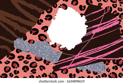 Creative universal hand drawn abstrac pattern with paper cut pieces. Modern graphic design. Hand Drawn craft textures. Use for web, card, poster, packaging, clothes, gift paper, cover, invitation