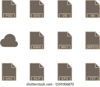 creative universal icon set of 12. file formats.
 