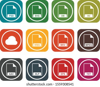 creative universal icon set of 12. file formats.
 
