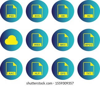 creative universal icon set of 12. file formats.
 