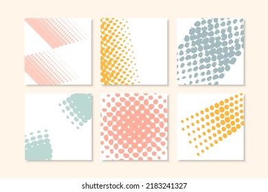 Creative universal square cards. Minimalist design background in soft pastel color. Halftone polka dot pattern.
