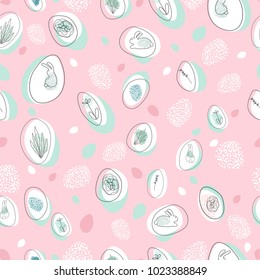 Creative unusual unique artistic hand drawn abstract Easter eggs Seamless Pattern floral trendy background for advertising, textile, wallpaper, social media, web design, etc. Vector Illustration