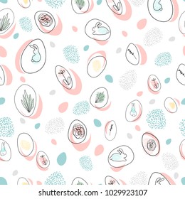 Creative unusual unique artistic hand drawn abstract Easter eggs Seamless Pattern floral trendy background for advertising, textile, wallpaper, social media, web design, etc. Vector Illustration